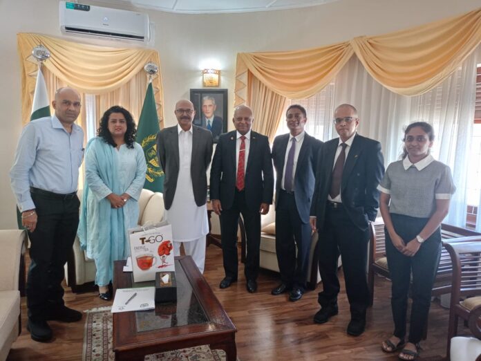L-R; Mr. Shameel Mohideen-Vice President SLPBC, Ms. Asmma Kamal-Trade and Investment Attaché, High Commission of Pakistan, His Excellency Major General (R) Faheem Ul Aziz, HI (M)-High Commissioner of Pakistan in Sri Lanka, Mr. Indra Kaushal Rajapaksha-President SLPBC, Mr. Wasantha de Silva-Vice President SLPBC, Mr. Ehab Razak-Committee Member SLPBC, Ms. Dilini Yasendra-Secretariat The Ceylon Chamber of Commerce